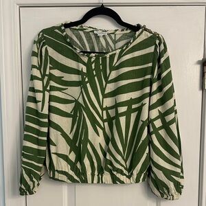 Leaf Patterned Green Women's Blouse
